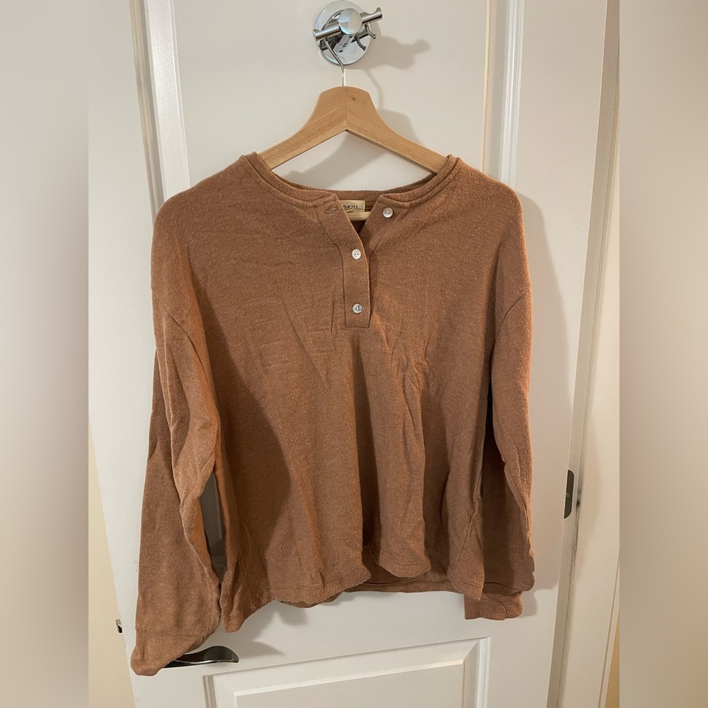 Donni Jersey Brown Long Sleeve Henley Shirt
